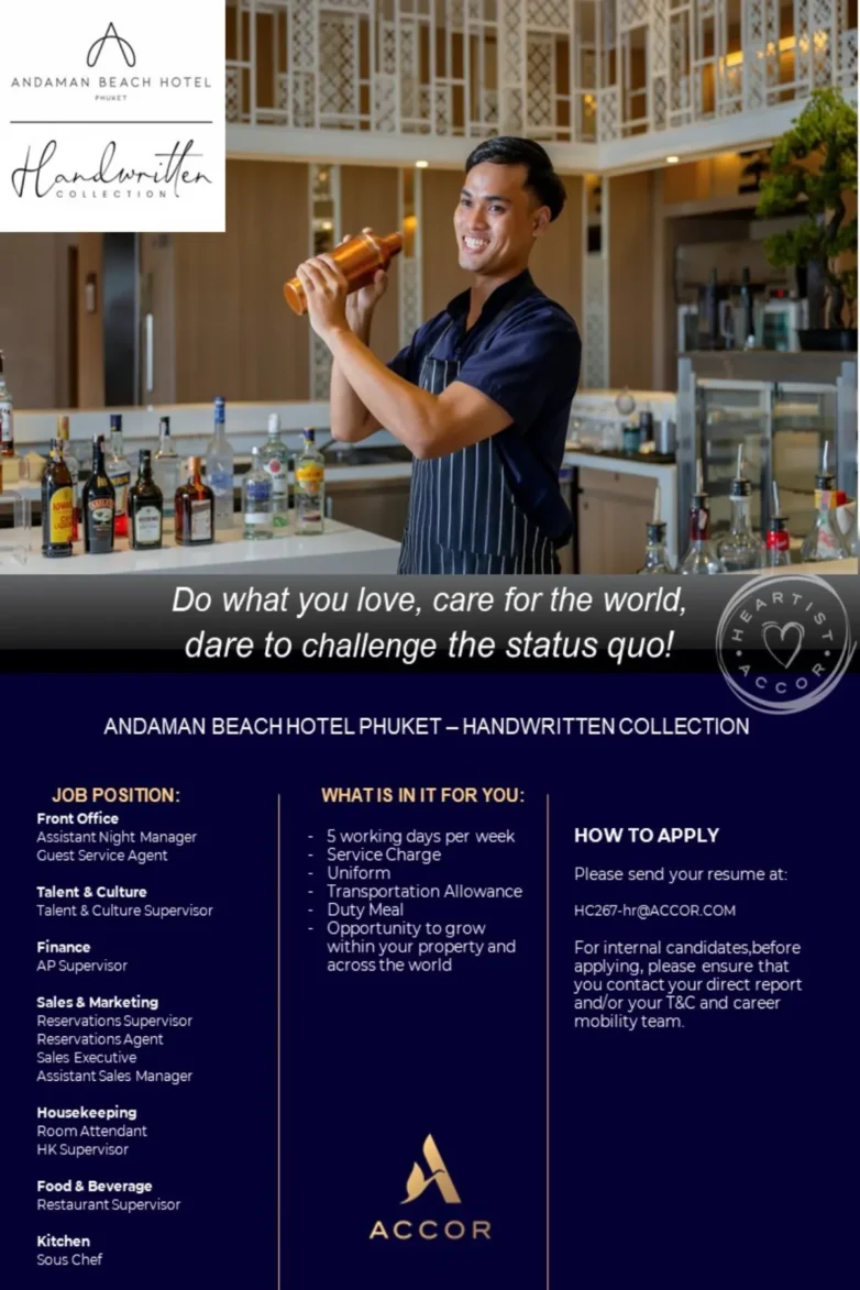 Job Opportunities at Andaman Beach Hotel Phuket 1 Job Opportunities at Andaman Beach Hotel Phuket