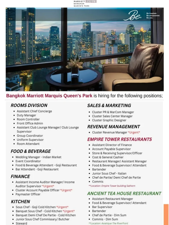 Bangkok Marriott Marquis Queen’s Park Career Opportunities