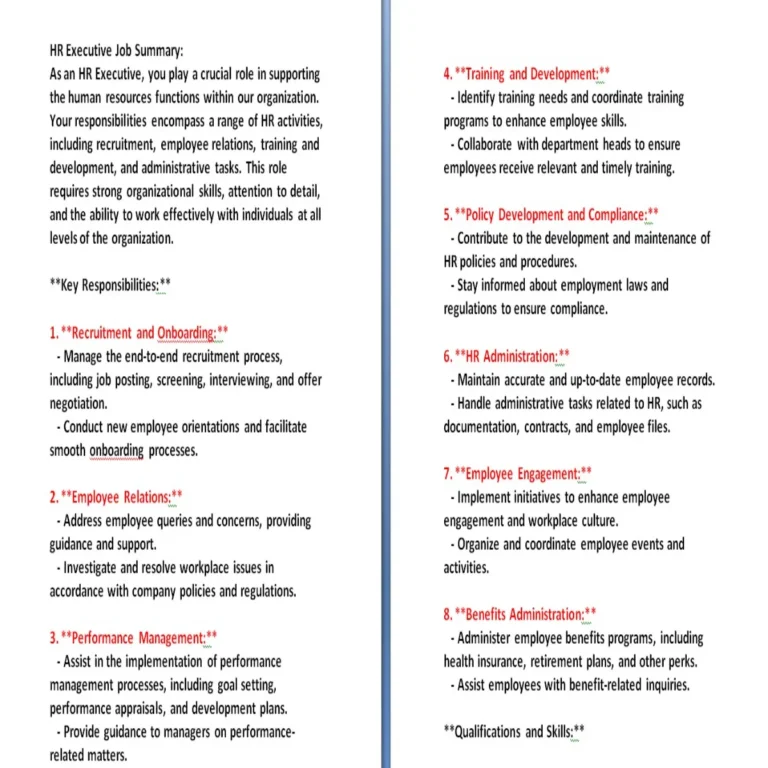 hr executive job description