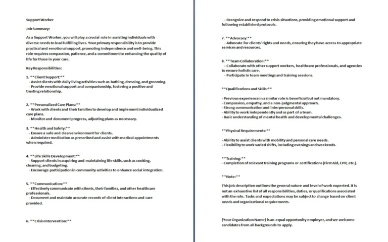 Support Worker Job Description
