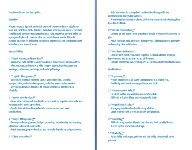 Event Coordinator Job Description