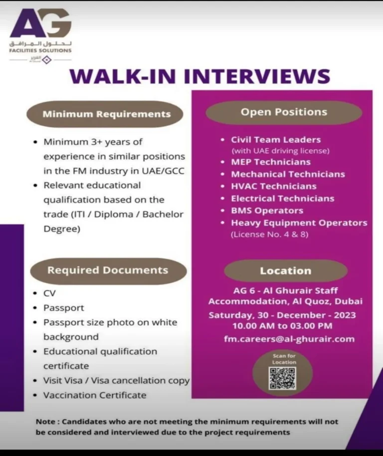 Walk in Interview Dubai