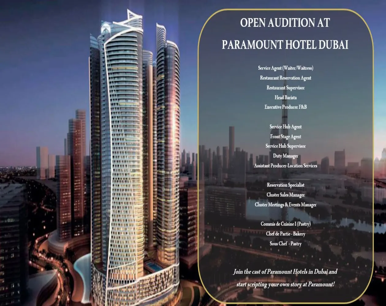 Career Opportunities at Paramount Hotel Dubai