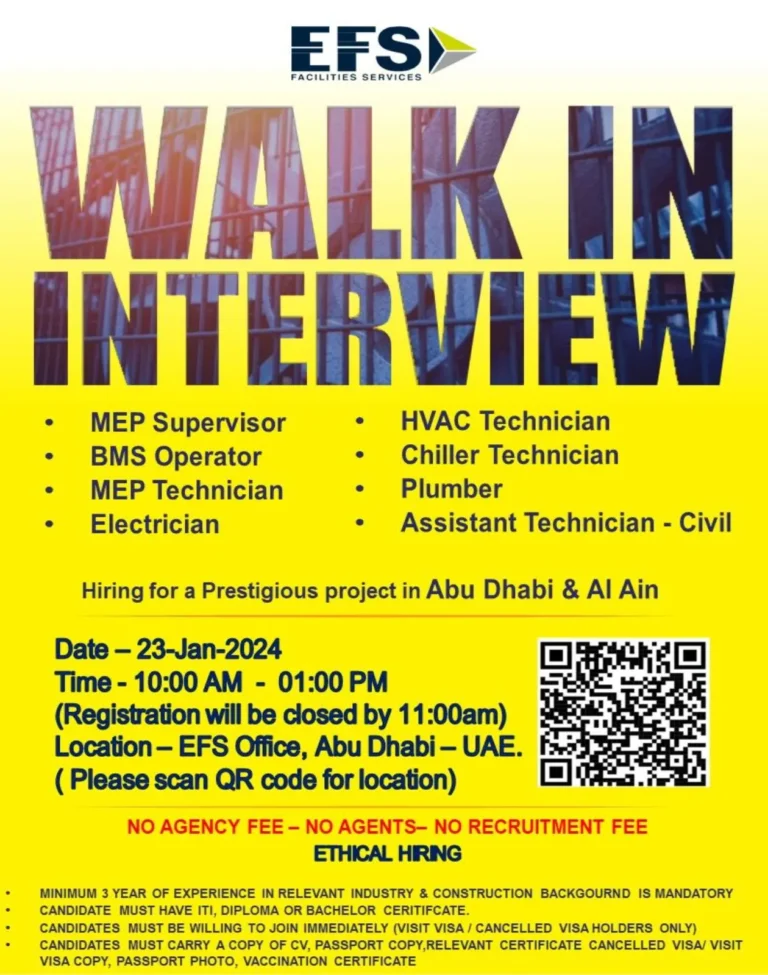 EFS Facilities Services Walk In Interview Abu Dhabi