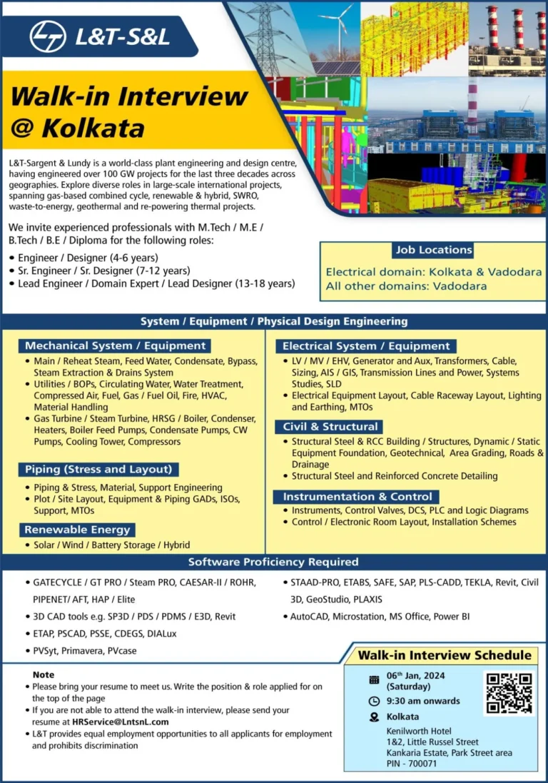 walk in interview in kolkata