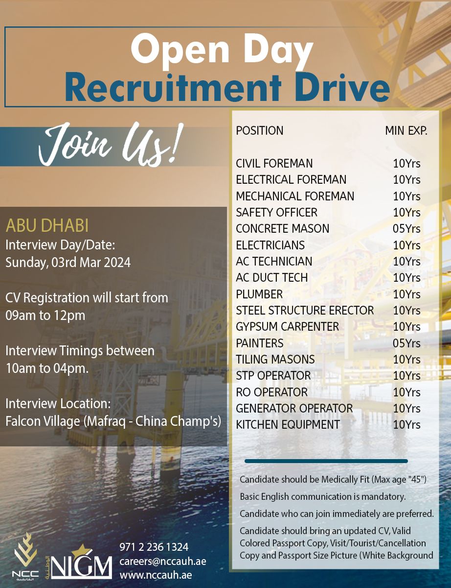 Open Day Recruitment Drive Abu Dhabi