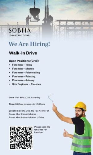 Sobha Constructions LLC Careers: Walk In Drive Dubai