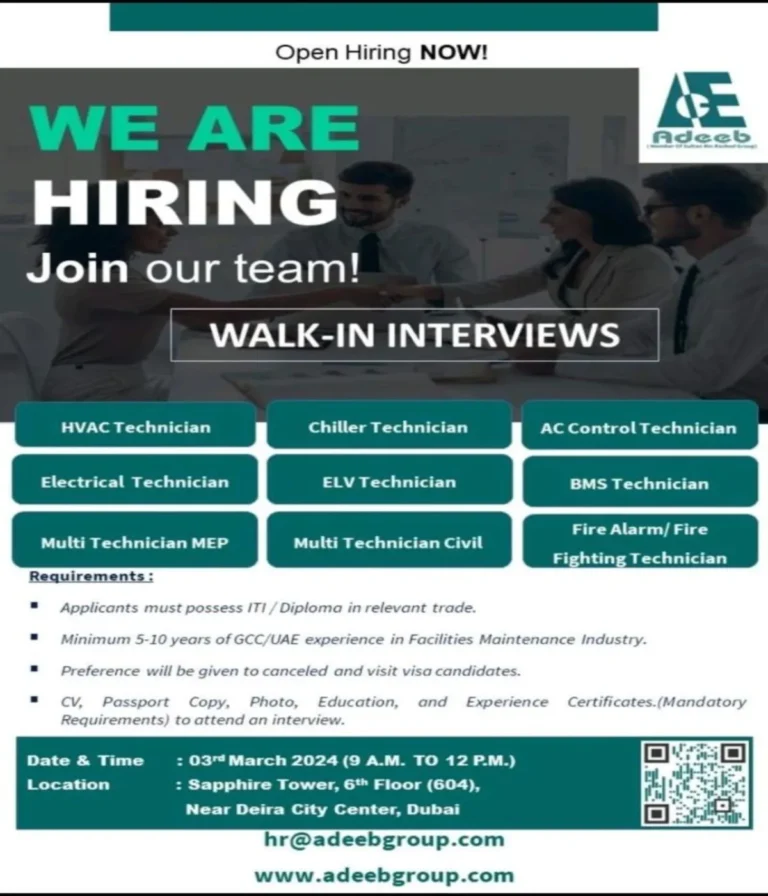 Adeeb Group Walk in interview in Dubai