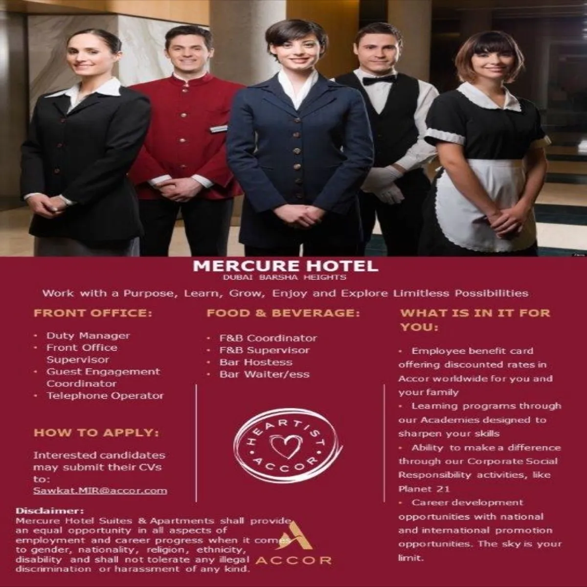 Job Openings at Mercure Hotel Dubai Barsha Heights