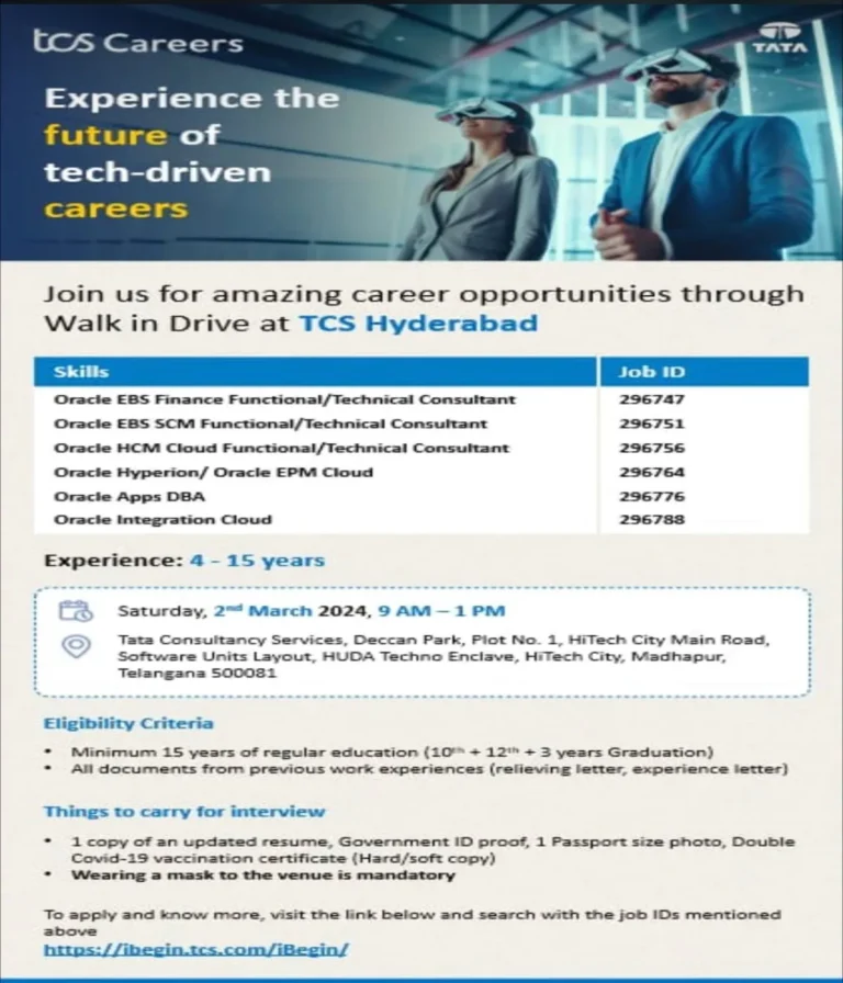 TCS Walk in Interview in Hyderabad