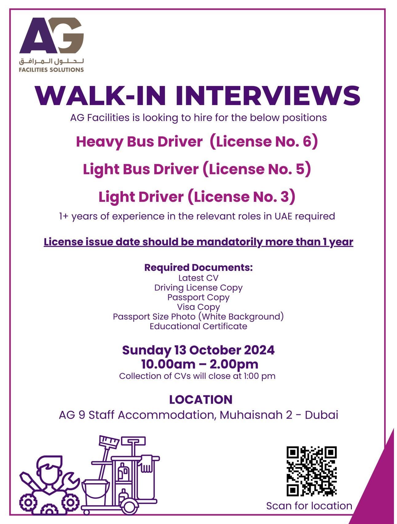 AG Facilities Solutions Dubai Walk In Interview