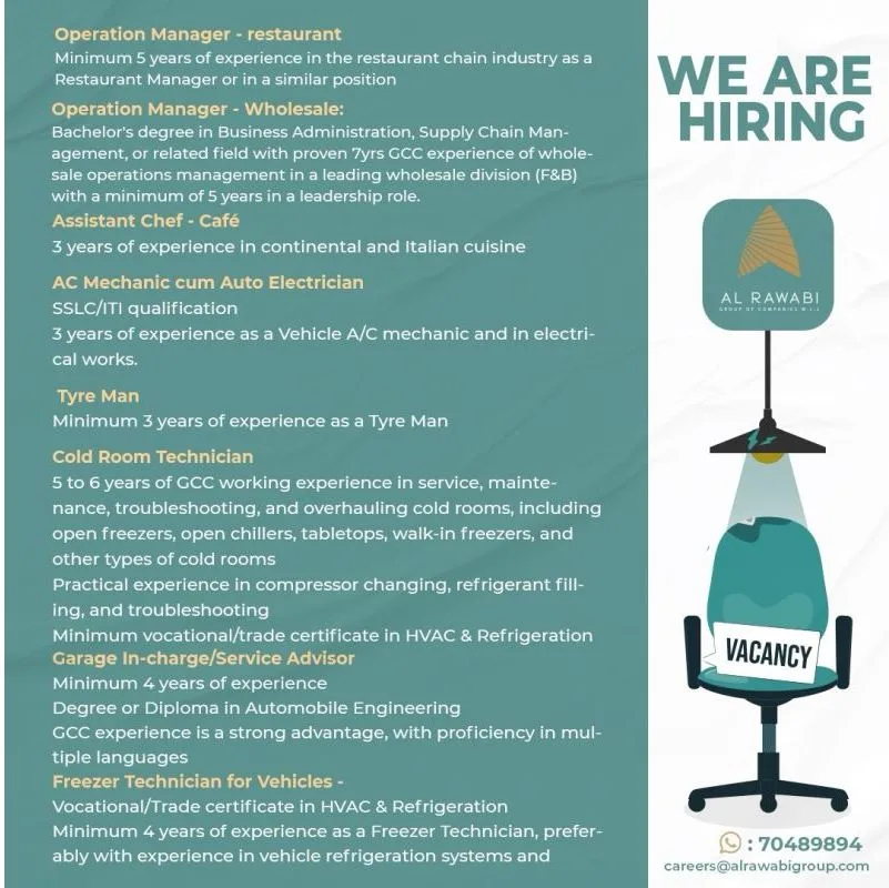 Job Openings at Al Rawabi Group Doha