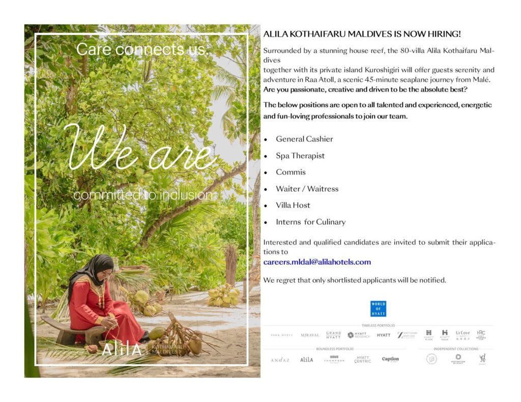 Job Openings at Alila Kothaifaru Maldives 2 Job Openings at Alila Kothaifaru Maldives