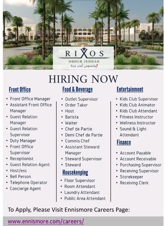 Job Openings at Rixos Obhur Jeddah