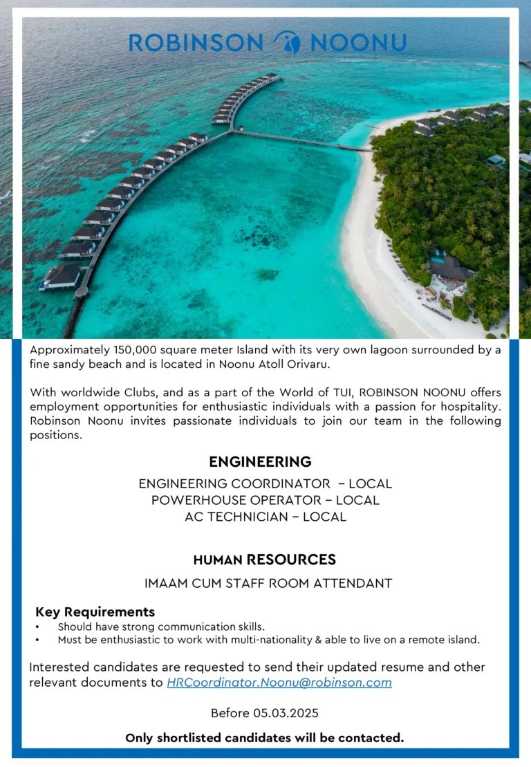 Robinson Noonu Maldives Available Positions