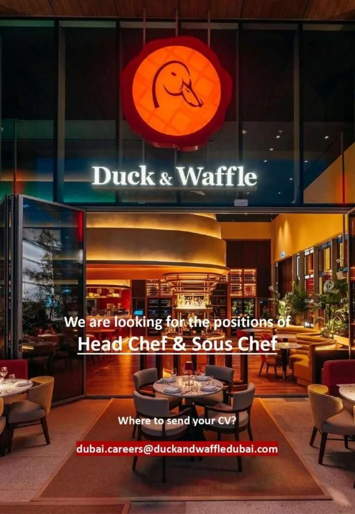 Chef Jobs in Dubai 2025 - Job Openings at Duck & Waffle 1 Chef jobs in Dubai 2025, Kitchen leadership jobs Dubai, Head Chef and Sous Chef job openings at Duck & Waffle Dubai – Luxury dining career opportunities in the UAE