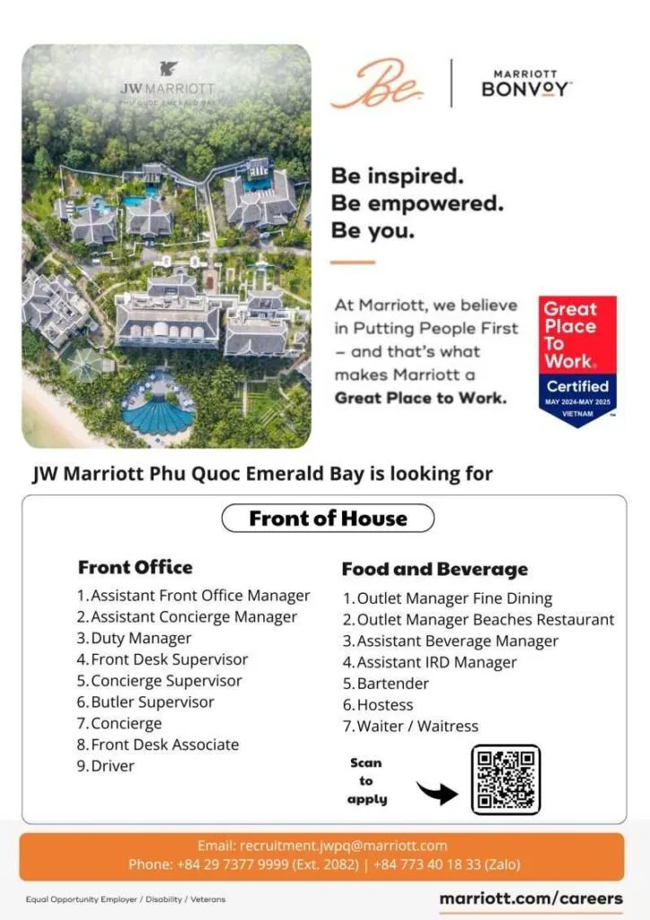 Jobs at JW Marriott Phu Quoc, JW Marriott Phu Quoc jobs, Hospitality jobs Vietnam, Hotel careers Phu Quoc, Marriott careers Vietnam, Food and Beverage jobs Phu Quoc, Front Office jobs Vietnam, Luxury hotel jobs Vietnam, Hotel management jobs Vietnam, Waiter jobs in Phu Quoc, Bartender jobs Vietnam, Resort jobs Vietnam, Hospitality Jobs, Hotel Careers, Food & Beverage Careers, Luxury Hotel Jobs, Vietnam Job Opportunities, JW Marriott Careers