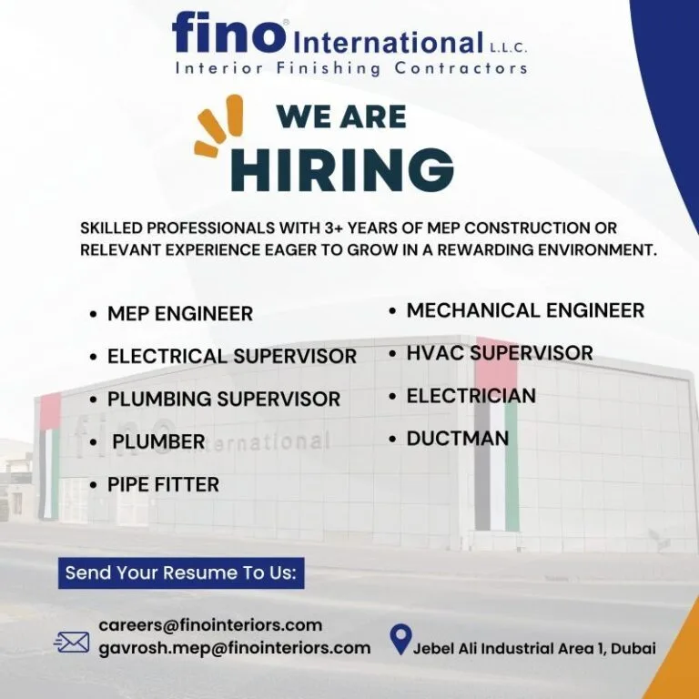 FINO International LLC: MEP construction jobs in Dubai 2025