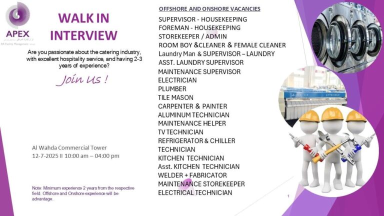 Apex Catering Abu Dhabi Job Opening