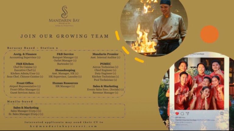 Job Openings at Mandarin Bay Resort and Spa Boracay