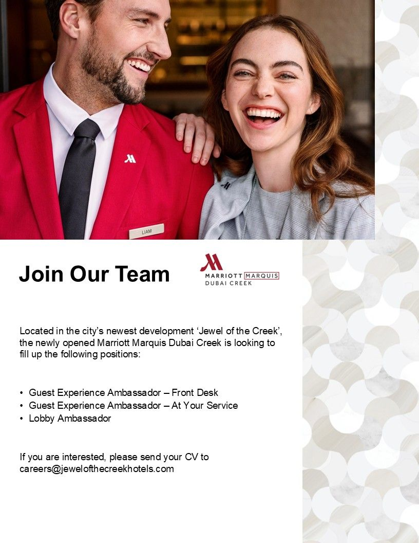 Marriott Marquis Dubai Creek is Hiring! | Be Part of a Landmark Opening in UAE's Jewel of the Creek 1 Marquis Dubai Creek jobs 2025