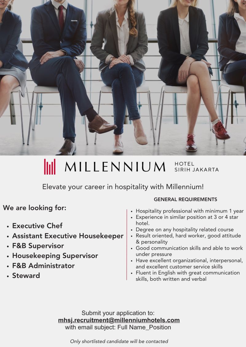 Job Openings at Millennium Hotel Sirih Jakarta