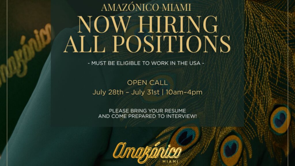 Restaurant jobs in Miami: Amazónico Now Hiring for All Restaurant Positions at 800 Brickell! 2 Restaurant jobs in Miami