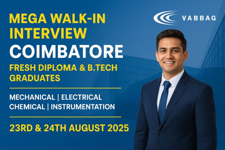 Coimbatore Walk-in Interview – VA TECH WABAG Hiring Fresh Diploma & B.Tech Graduates