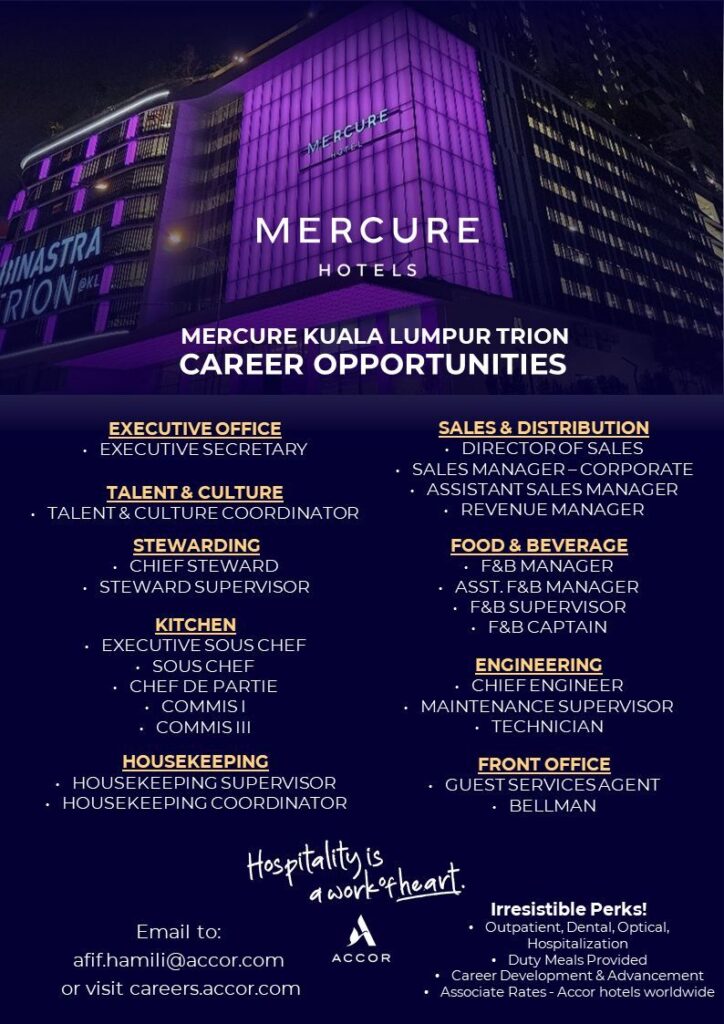 Mercure Kuala Lumpur Trion Jobs – Apply for Latest Hotel Vacancies in Malaysia