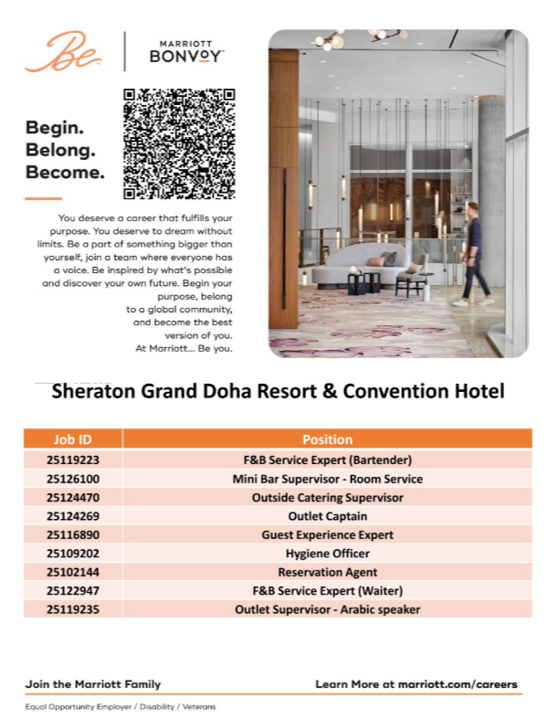 Hotel Jobs in Doha | Sheraton Grand Doha Resort & Convention Hotel Careers 2025