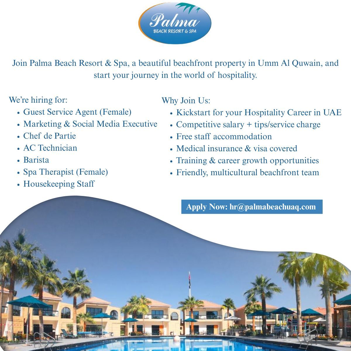 Palma Beach Resort careers, Umm Al Quwain hotel jobs